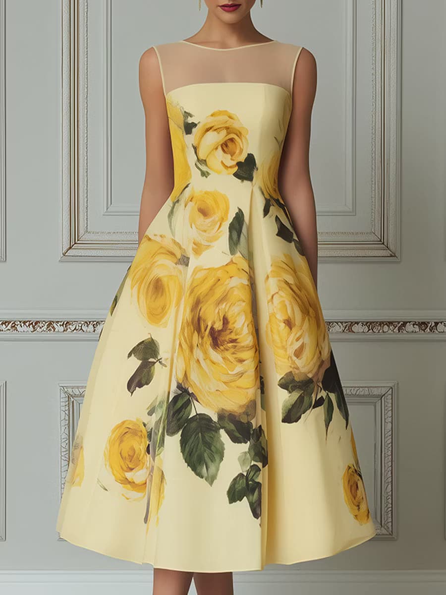 Rose Print Midi Dress